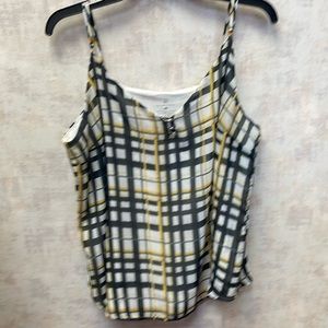 EUC NY&Co. White Black Gold Sleeveless Two-Layer Plaid Cami Top